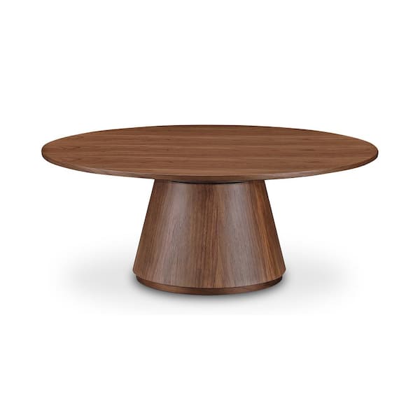 NADAAL STUDIOS Haven 38 in. Walnut Round Wood Coffee Table with Flared Base and Walnut Veneer