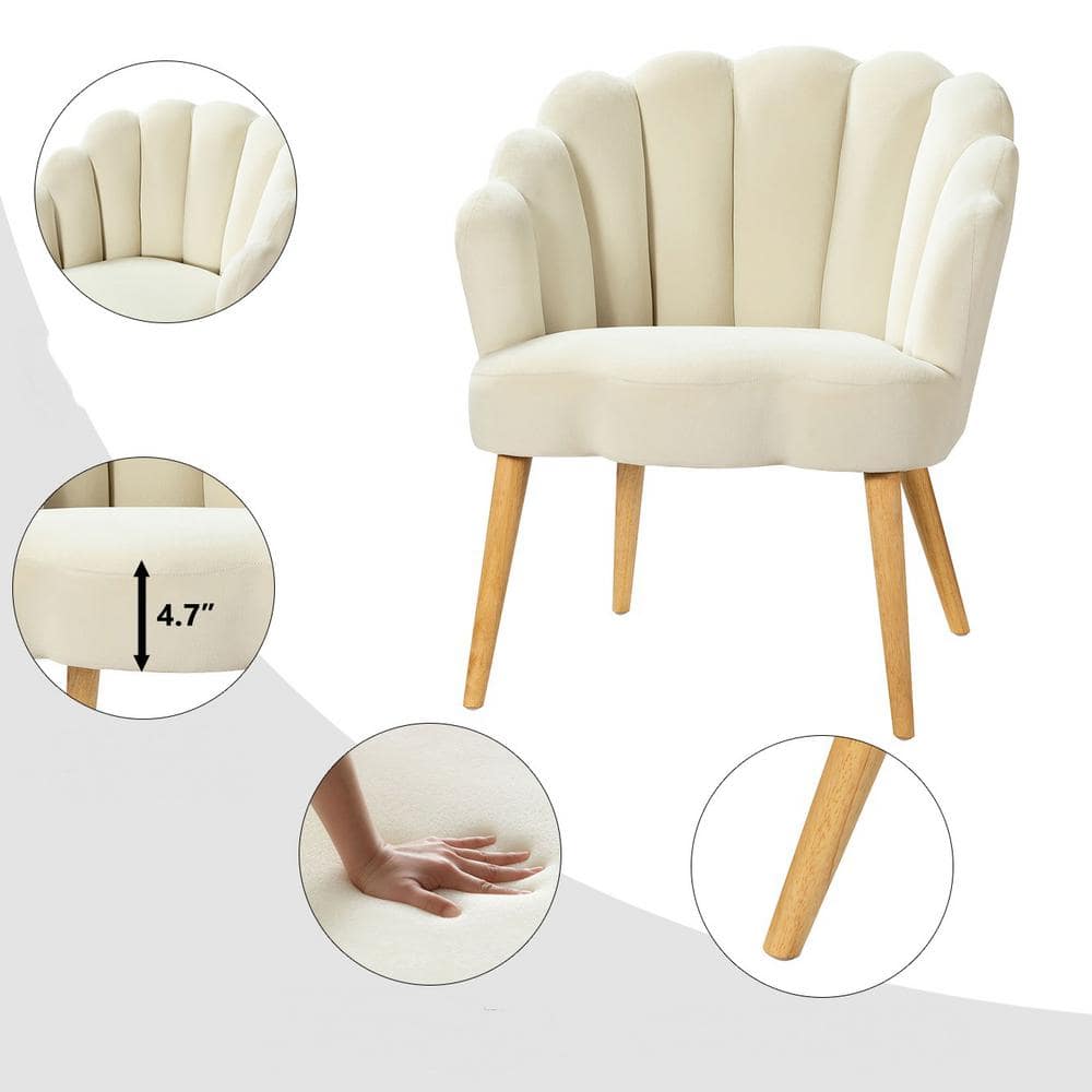 Ivory Velvet Barrel Accent Chair with Tufted Manufactured Wood Frame