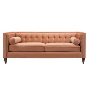 Jack 84 in. Square Arm 3-Seater Removable Cushions Sofa in Orange Velvet