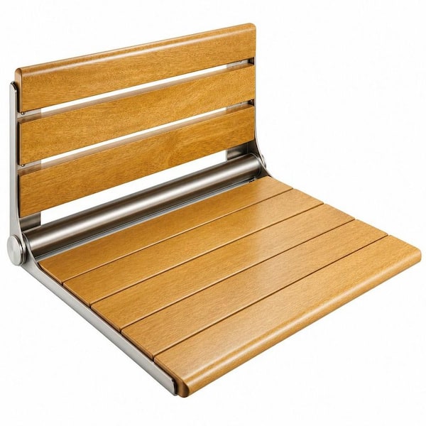 20 in. Folding Teak Shower Seat in Yellow Wall Mounted, Shower Bench, Folding Bathtub Shower Seat for Elderly