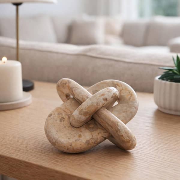 Ivory/Beige 9 in. x 9 in. Marble Rounded Decorative Knot