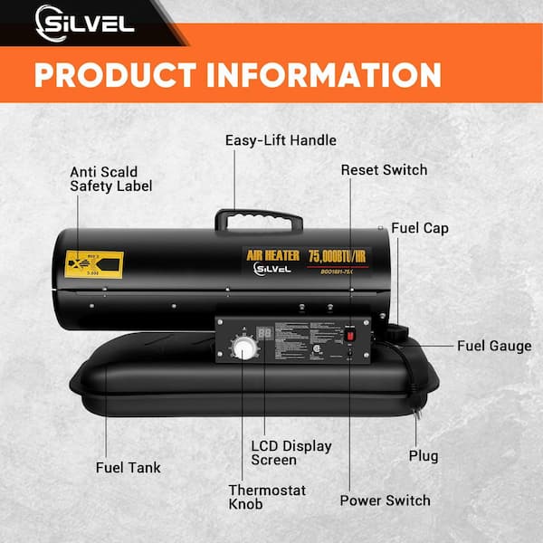 SILVEL 27304 BTU 8000W Diesel Heater All-In-One Kerosene Heaters Space  Heater with Remote Control and LCD Switch, 12-Volt KF370009-02 - The Home  Depot