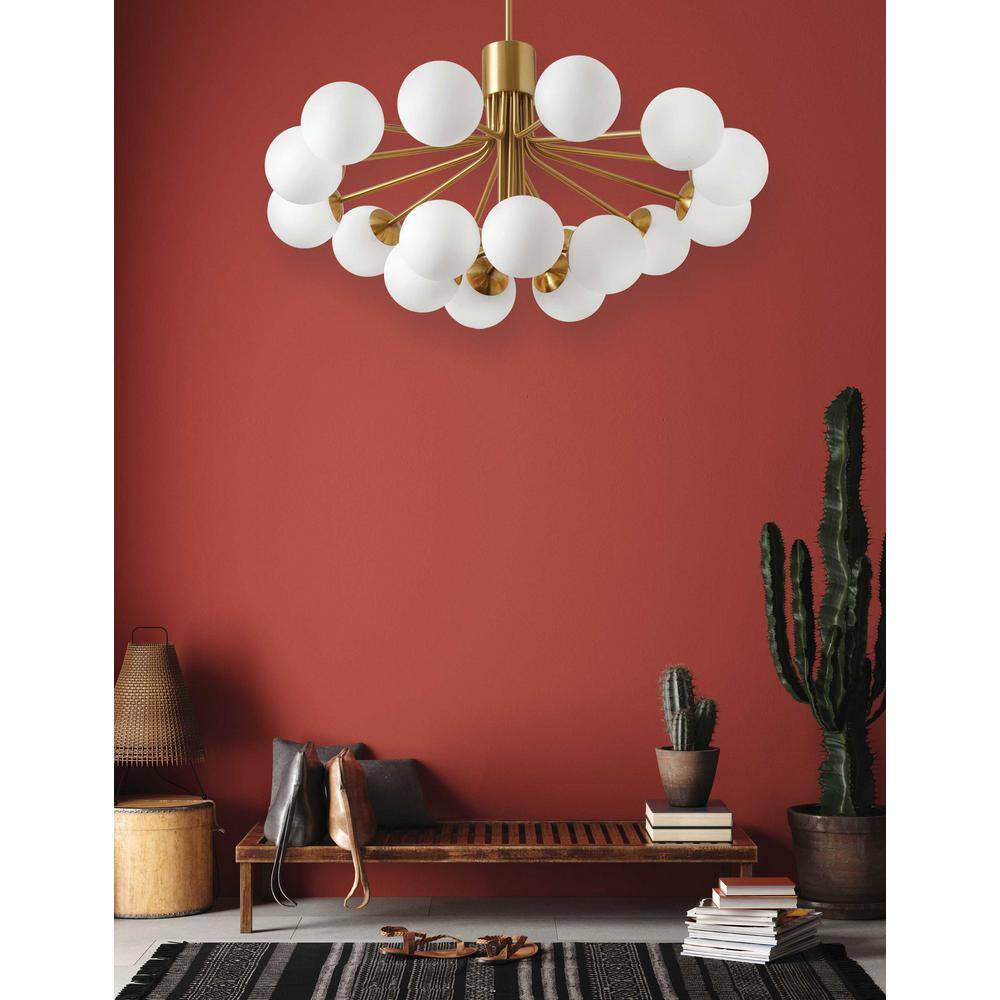 Amanda Aged Brass 36" Modern Globe Chandelier with White Glass