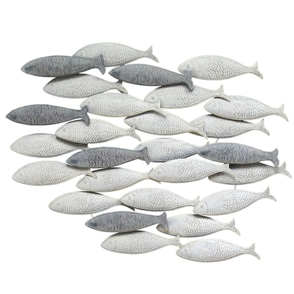 HomeRoots Coastal Grey School of Fish Metal Wall Decor