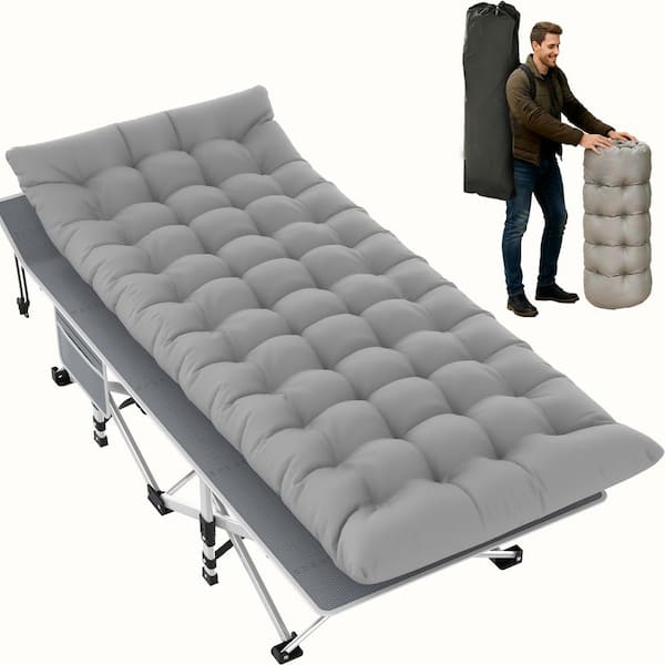 Heavy-Duty Folding Camping Cot with Dual-Layer Comfort Pad, Portable Travel Cot,No-Assembly Design with Carry Bag