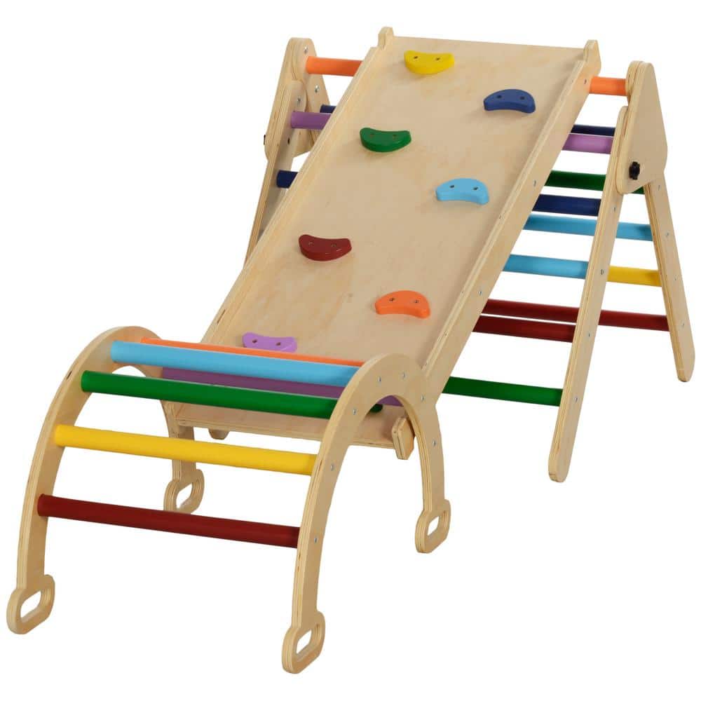 Multicolored 5 in 1 Toddler Climbing Toys, Foldable Wooden Kids Play Gym wi