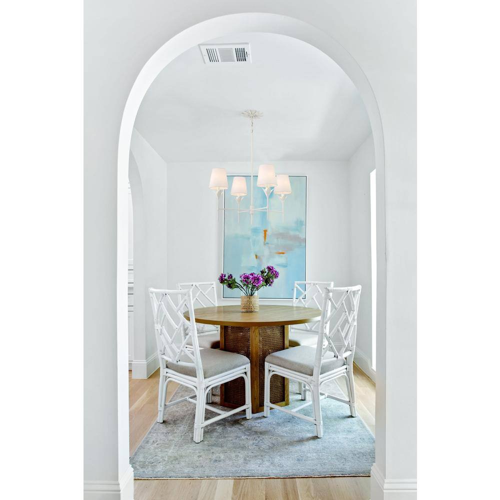 Matte White 4-Light Chandelier with Silk Shades