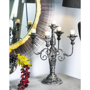 19 in. Gray Metal Candelabra with 5 Candle Capacity