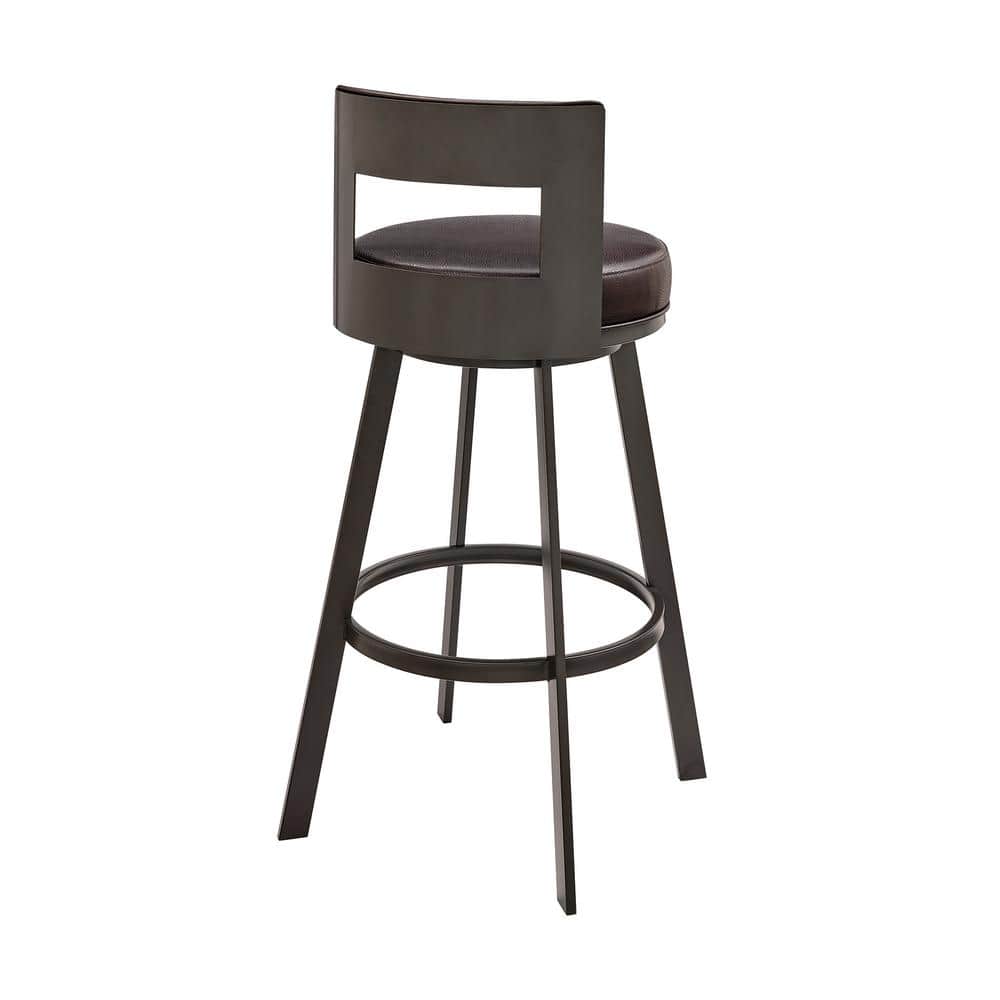 Lynof Modern Swivel Counter Stool in Brown Metal with Brown Faux Leather