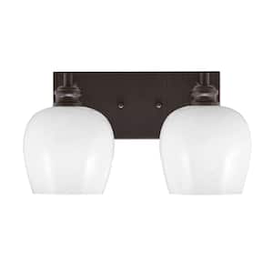 Albany 15.25 in. 2-Light Espresso Vanity Light with White Marble Glass Shades