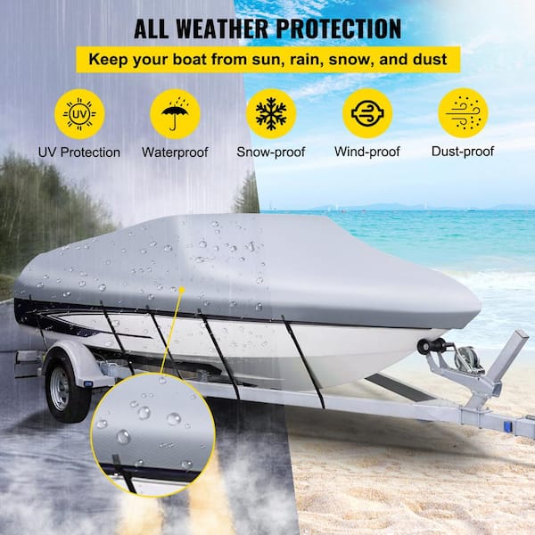 VEVOR Waterproof Boat Cover 14'-16' Trailerable Boat Cover Beam Width Up to 90 V Hull Cover Heavy Duty 210D Marine Grade Polyester Mooring Cover