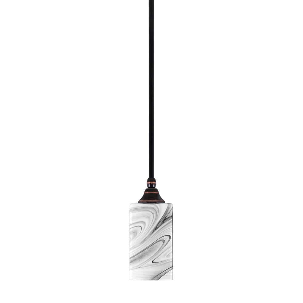 Sparta 100-Watt 1-Light Black Copper Mini Pendant Light with Onyx Swirl Gla