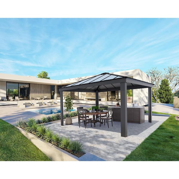 Dallas 14 ft. x 14 ft. Gray/Gray Opaque Outdoor Gazebo with Insulating and Sleek Roof Design