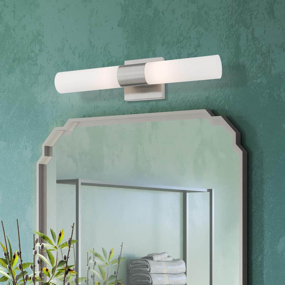 Aero Brushed Nickel 2-Light Outdoor Vanity with Etched Opal Glass