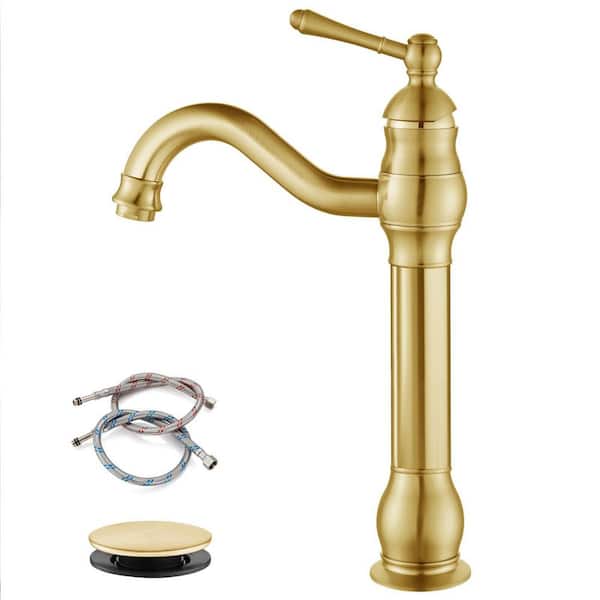 Unbranded Single-Handle Single Hole Swivel Spout Bathroom Vessel Sink Faucet With Pop-up Drain Assembly in Brushed Gold