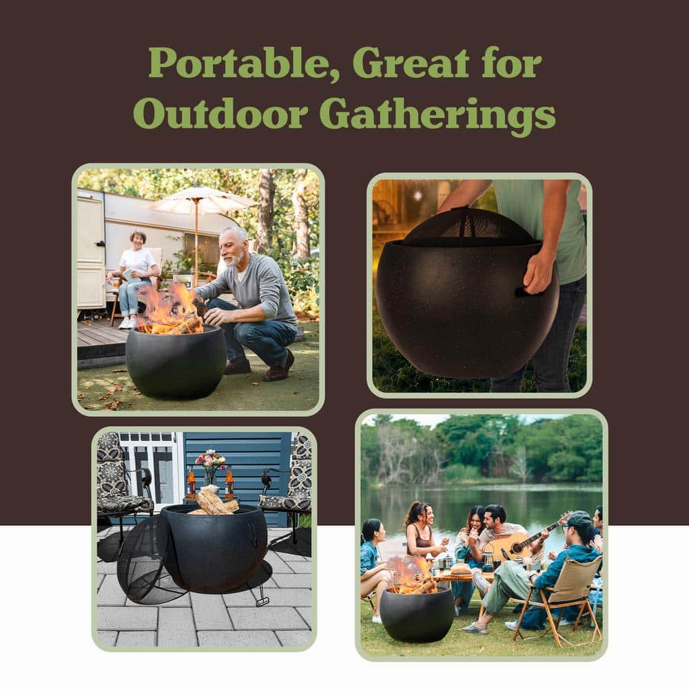 24" Black Magnesium Oxide Round Outdoor Fire Pit Set