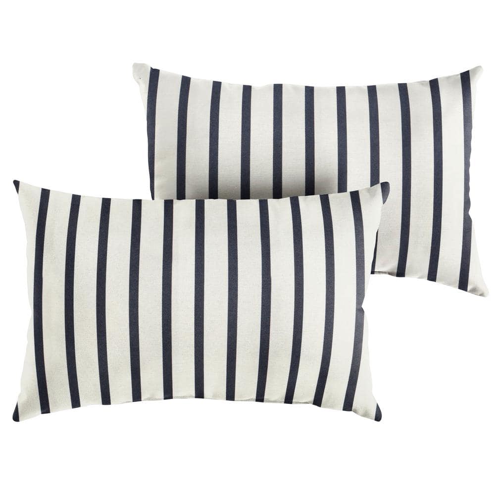 Sunbrella Blue White Stripe Rectangular Outdoor Knife Edge Lumbar Pillows (