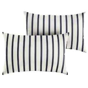 Sunbrella Blue White Stripe Rectangular Outdoor Knife Edge Lumbar Pillows (2-Pack)