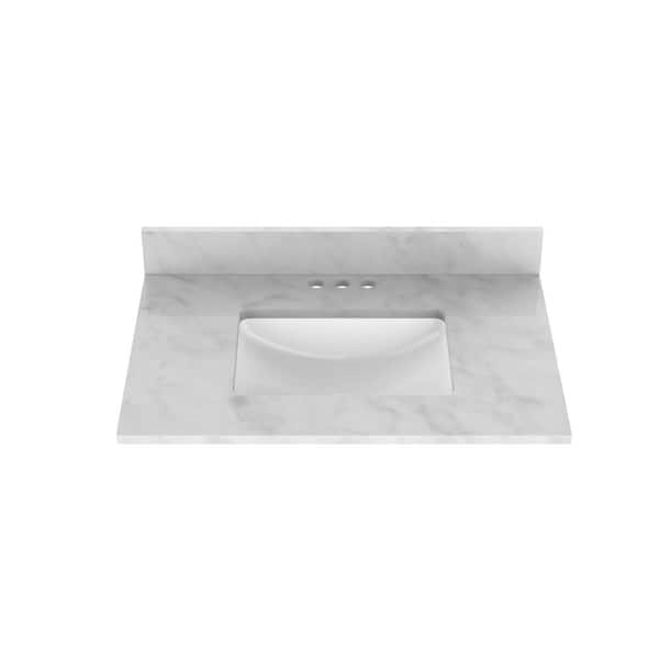 Home Decorators Collection 25 in. W x 22 in. D Marble Vanity Top in Carrara White Brouille with White Ceramic Rectangular Single Sink