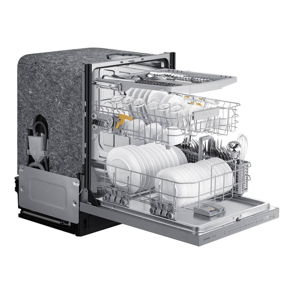 24" White Glass Smart Built-in Dishwasher with Pocket Handle