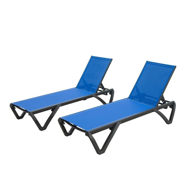 Otryad 2 Pieces Blue Metal Outdoor Chaise Lounge with Adjustable Backrest, Poolside Sunbathing Chair for Yard, Balcony
