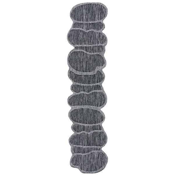 Jasper Modern Rustic Abstract Dark Gray/Gray 2 ft. x 8 ft. Indoor/Outdoor Shaped Runner Rug