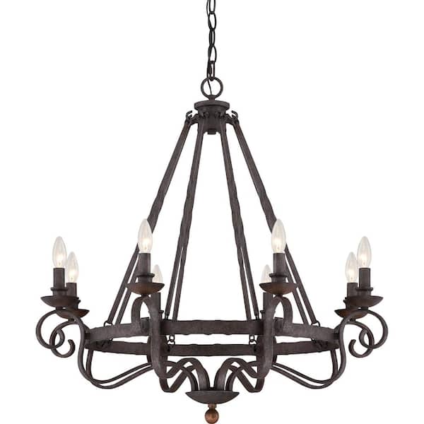 Quoizel Noble 8-Light Rustic Black Candle-Style Chandelier