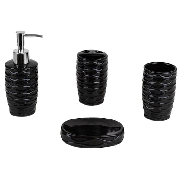 Home Basics Curves 4Piece Bath Accessory Set in Black BA41927 The