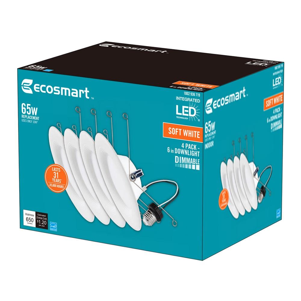 6-inch Soft White Integrated LED Dimmable Recessed Light Trim (4-Pack)