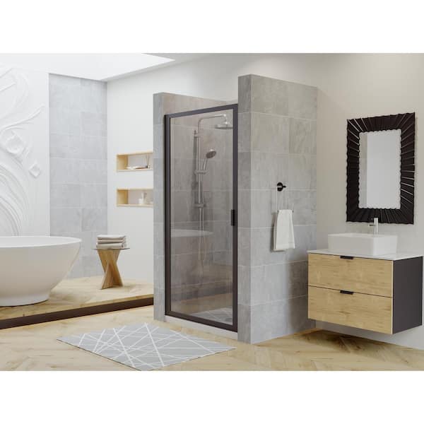 Coastal Shower Doors Paragon 24 in. to 24.75 in. x 66 in. Framed Pivot Shower Door in Matte Black with Clear Glass