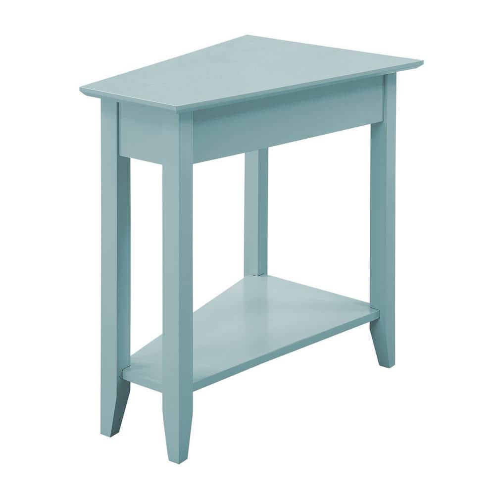 Triangular Birch Wood Wedge End Table in Sea Foam Blue