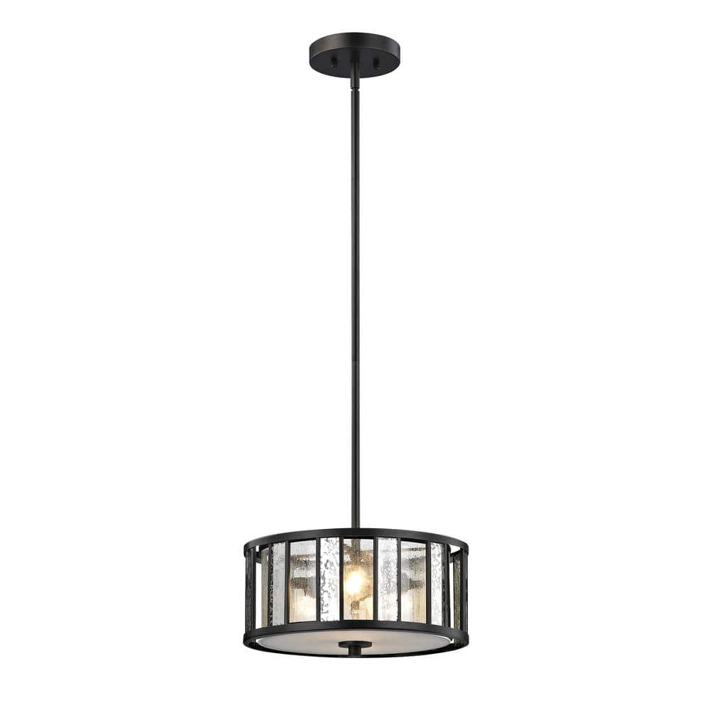 Juturna 3-Light Bronze Shaded Pendant Light with Clear Seedy Glass Shade wi