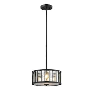 Juturna 3-Light Bronze Shaded Pendant Light with Clear Seedy Glass Shade with No Bulb Included
