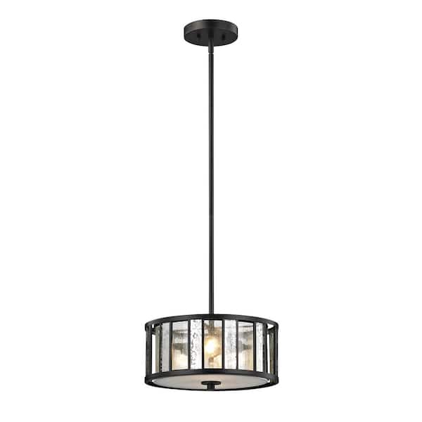 Unbranded Juturna 3-Light Bronze Shaded Pendant Light with Clear Seedy Glass Shade with No Bulb Included