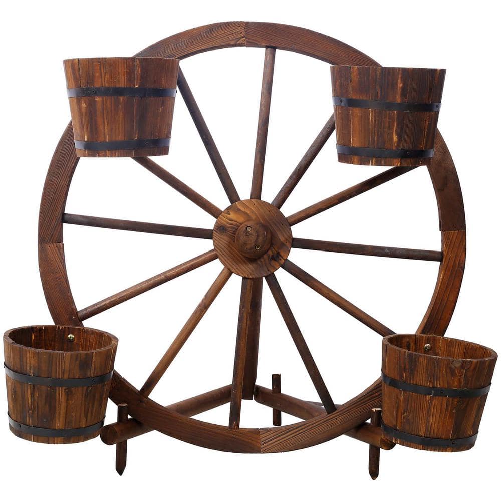 Wood Wagon Planter Box, Wagon Wheel Barrel Planter Display, Decorative Plan