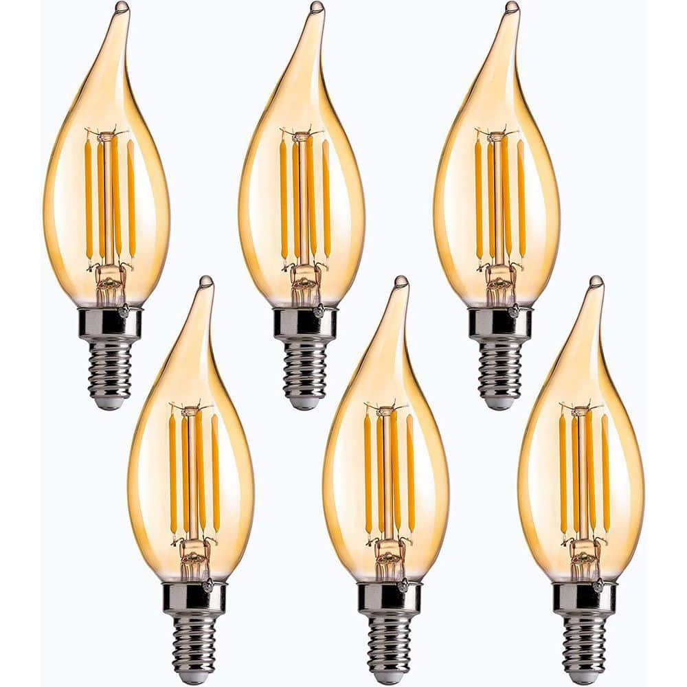 Amber Glass Dimmable LED Candelabra Bulbs 6-Pack