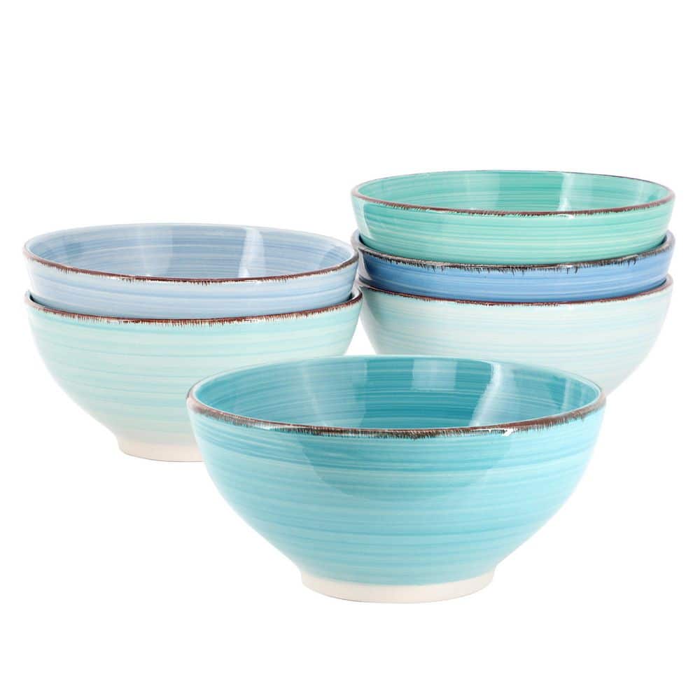 Ocean Splash 6.25 in. 6 Piece Round Stoneware Assorted Bowl Set