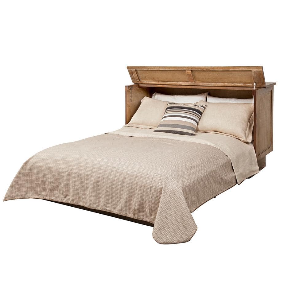 Queen Size Ash Wood Murphy Cabinet Bed with Drawer