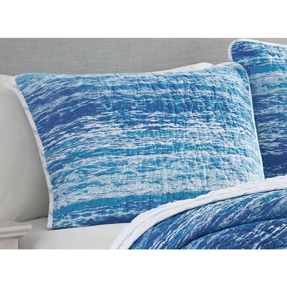 Ocean Stripe Blue Cotton Twin Quilt Bedding Set