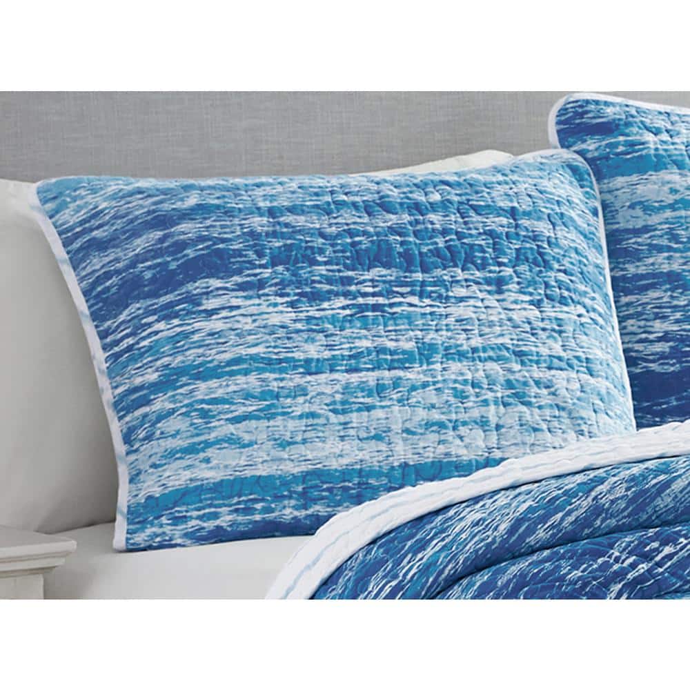 Ocean Waves Blue Reversible Cotton Full Quilt Set