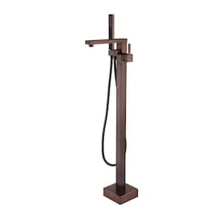 Venetian Bronze Single-Handle Floor-Mounted Bathtub Faucet High Flow Bathroom Tub Filler with Hand Shower