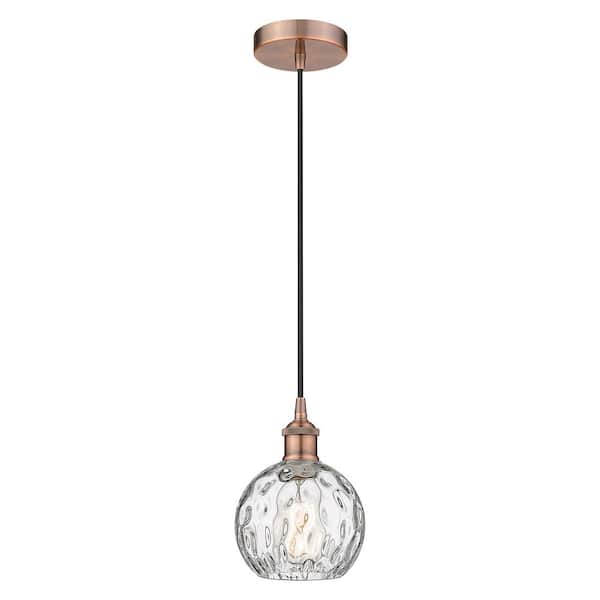 Athens Water Glass 60-Watt 1-Light Antique Copper Standard Mini Pendant Light with Clear Glass Shade, No Bulbs Included