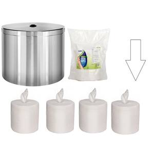 Stainless Steel Wall Mount Wet Wipe Commercial Hand Sanitizer Dispenser with 4 Rolls of Light Lemon Scented Wipes