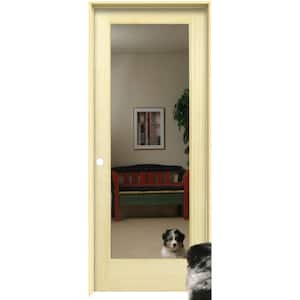 Reflections 32 in. x 80 in. Right Hand Full Lite Mirrored Glass Unfinished Pine Single Prehung Interior Door