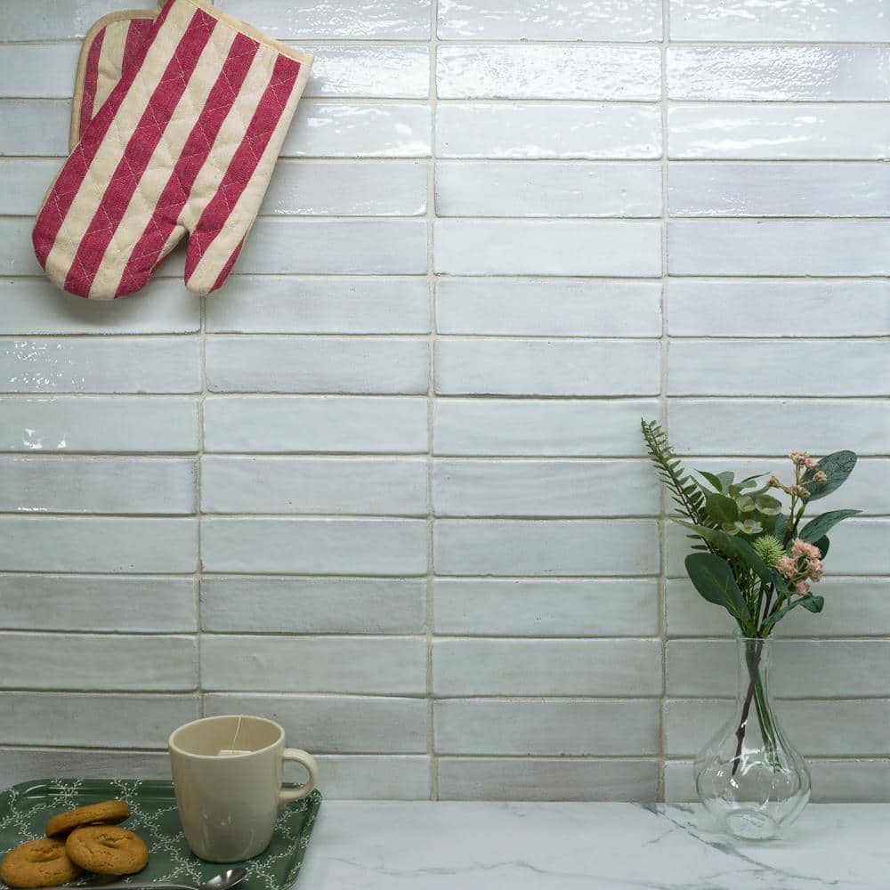 Orion White Glossy Ceramic Subway Wall Tile 2" x 8"