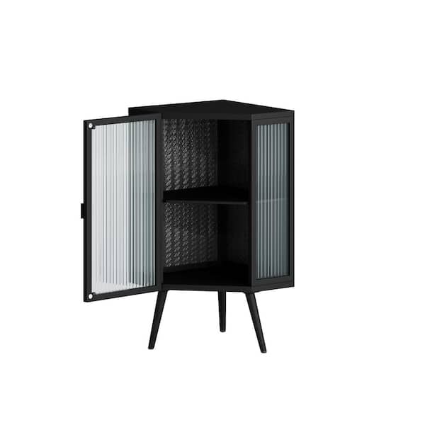 COWLOWN 22.25 in. W x 16.54 in. D x 31.50 in. H Black Metal Linen Cabinet with Tempered Glass Door and Storage Shelves