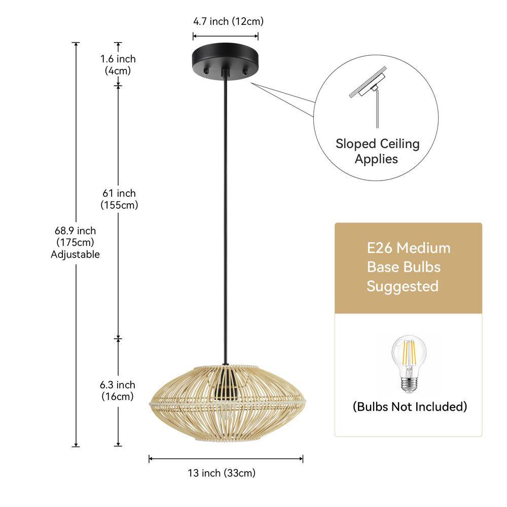 Quill 13" Matte Black Bohemian Rattan Pendant Light