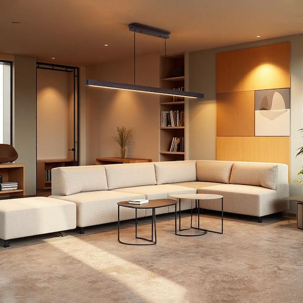MODERN HABITAT 51 in. Integrated LED Walnut Wood Modern Linear