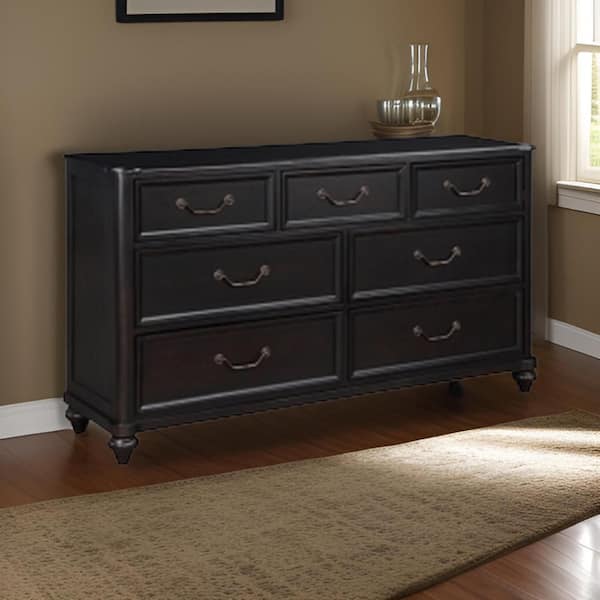 Benjara Black and Pewter 7-Drawer 63.5 in. Wide Dresser Without Mirror