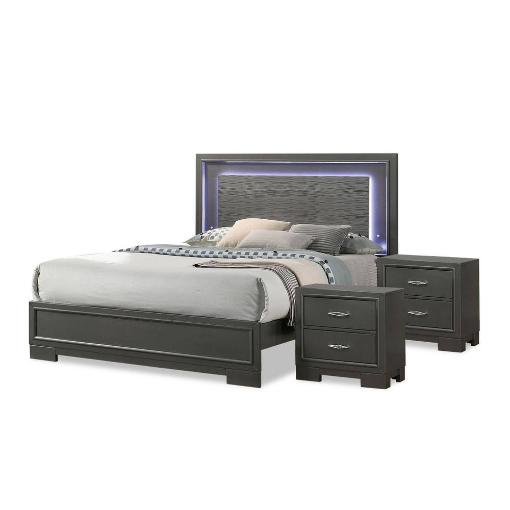 Furniture of America Jonvang 3Piece Metallic Gray Wood King Bedroom